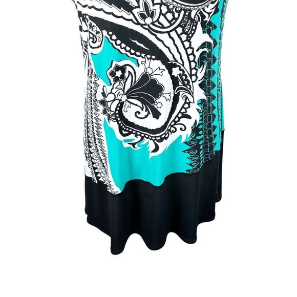 Eva Varro Teal & Black Paisley Print Tunic Top One Cold Shoulder Chic Art Size S - Picture 4 of 7